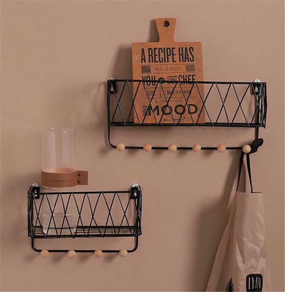 Cestas de suspensão de armazenamento com Metal Hooks Wall-montado Letter Key Entryway Racks Wire prateleira para Cabide Home Office