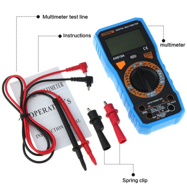 

lcd display digital an819a multimeter ac/dc current tester voltage ammeter + crocodile clip