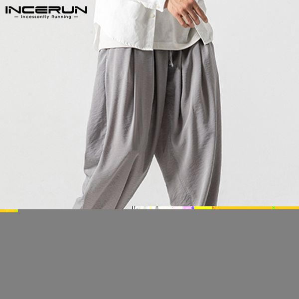 

men's pants 2021 summer men loose harem solid color vintage drawstring joggers fashion retro hombre pantalon streetwear 5xl, Black