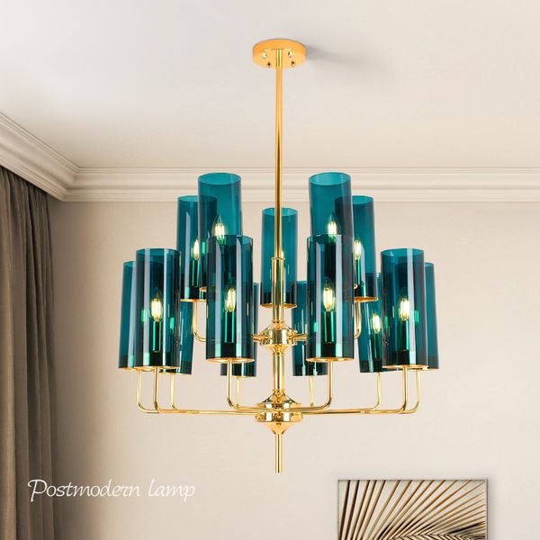 

modern luxury blue glass chandeliers lighting metal led hanglamps for living room dinning room kitchen fixtures nordic lamp