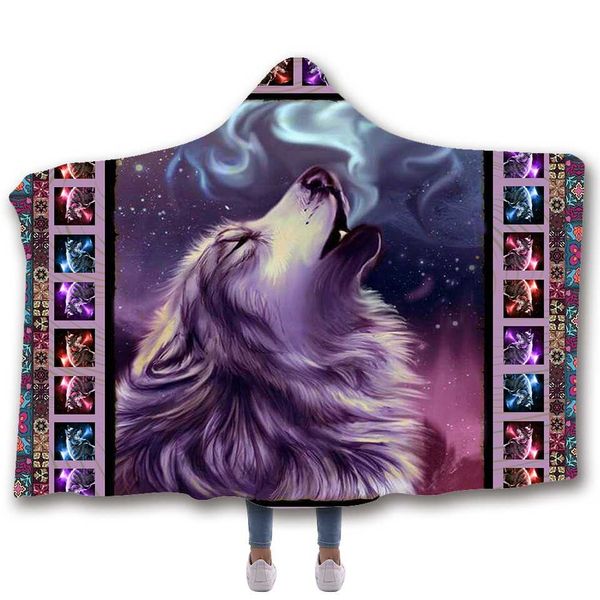 

softbatfy wolf hooded blanket fleece throw blanket dropshipping