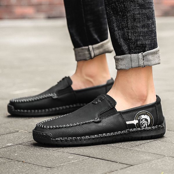 

2019 italian classic men shoes fashion leather casual loafers breathable flat leather shoes soft formal vintage loafers hc-384, Black
