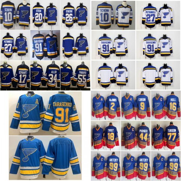

st. louis blues 91 vladimir tarasenko jerseys 27 alex pietrangelo alexander steen brayden schenn colton parayko paul stastny retro stitched, Black;red
