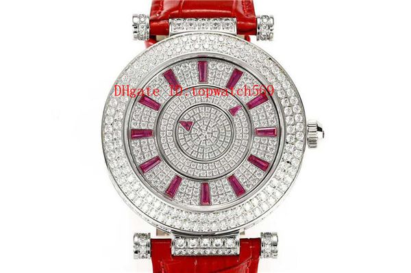 

diamond ladies watch double mystery lady watch swiss 800 automatic mechanical sapphire 18k platinum full diamond case leather strap, Slivery;brown