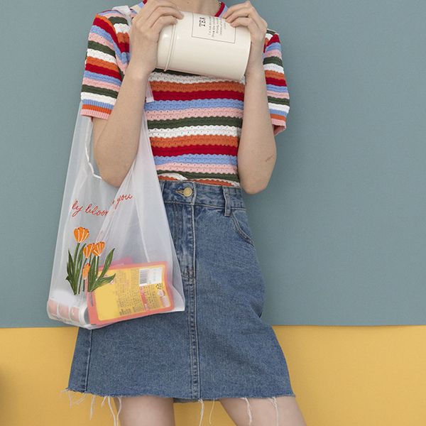

women handbag portable embroidery casual mesh shopping bag for outdoor travel o66