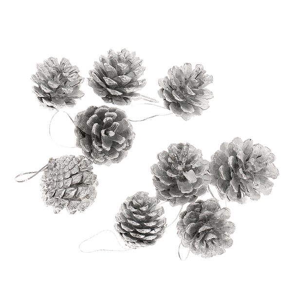 

9 pieces pine cone wedding christmas party tree hanging decoration silver