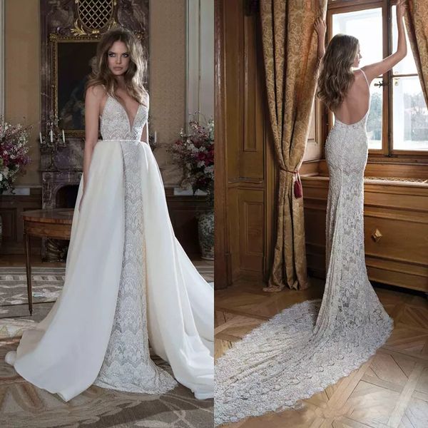 

Gorgrous Deep V Neck Custom Made Lace Applique Backless 2020 Newest Elegant Sexy Detachable Train Elegant Wedding dress Wedding Gown Cheap
