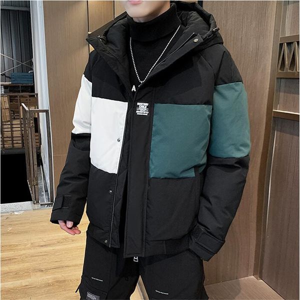 

winter new men fashion cotton-padded jacket men popular patchwork loose coat korean version thickened cotton-padded coat, Black