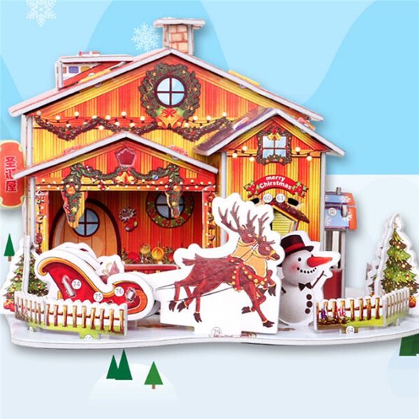 

creative 3d puzzle christmas house paper model christmas birthday party decoration kids educational toys xmas gift orange