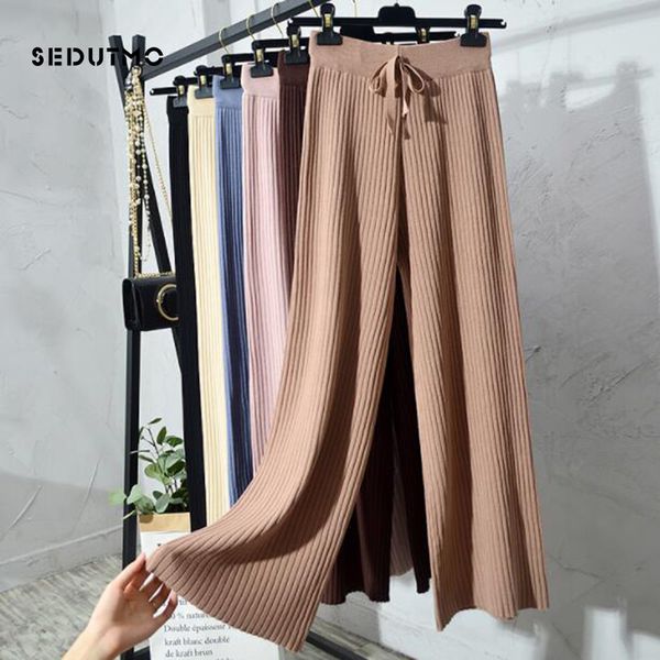

sedutmo spring high waist wide leg pants women knitted pant loose trousers vintage casual streetwear black sweatpants ed604, Black;white