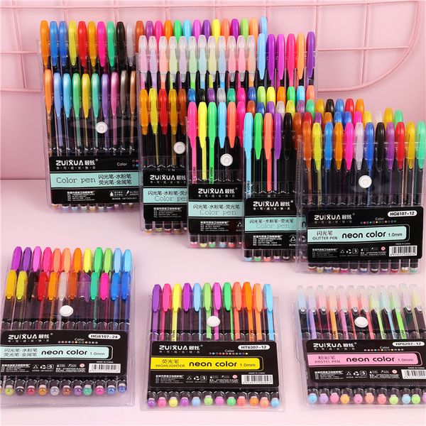 

12/18/24/36/48 colors marker set glitter gel pen for coloring books journals drawing painting doodling art markers supplies, Black;red