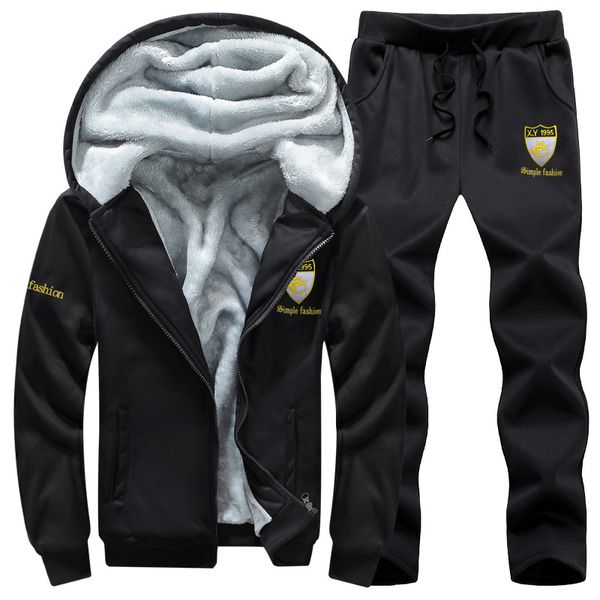 

autumn and winter hoodie men's large plus velvet sports suit thick men's casual jacket wear plus-sized, White;black