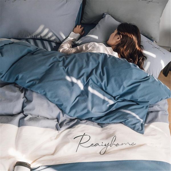 

washed cotton 4pcs bedding set quilt cover pillowcase cover bed sheet