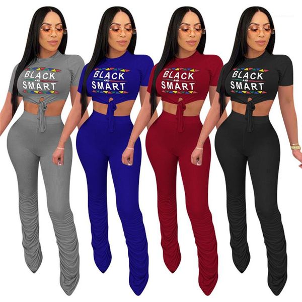 

pants matching sets sports style stacked sweatpants women letter short sleeve waistless printed womens tshirt casual stacked, White