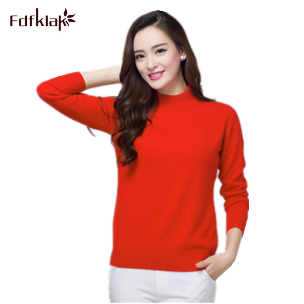 

fdfklak pupular women's cashmere pullover solid color sweater women half-high collar truien dames bottoming shirt sweaters, White;black