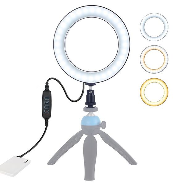 

6.2 inch usb 3 modes dimmable led ring vlogging pgraphy video lights with cold shoe tripod ball head