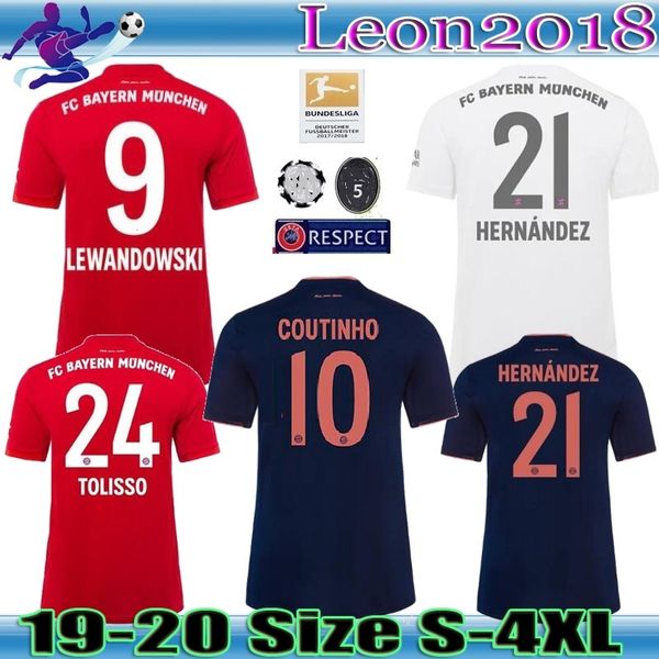 

size s-4xl 19 20 bayern munich pavard perisic soccer jersey 2019 2020 lewandowski jersey hernandez football shirt muller uniform, Black;yellow