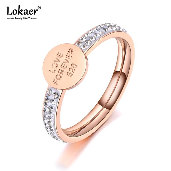 

lokaer trendy titanium stainless steel anniversary rings for women girls clay cz crystal love forever 520 ring jewelry r19073, Golden;silver