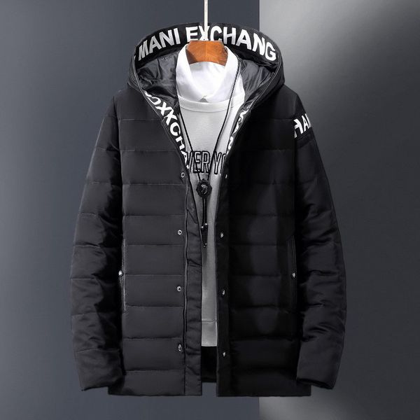 

2019 new outdoor overalls tooling korean thick down jacket fit young men's casual hooded jacket, Black