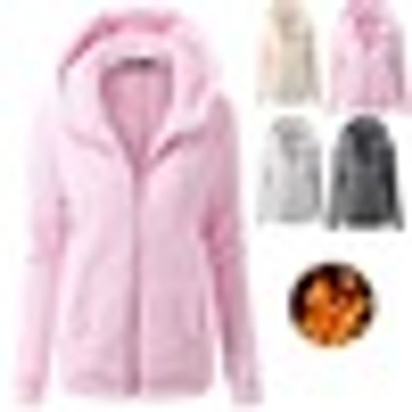 

2019 autumn women warm jacket solid hooded zipper fleece soft thicken casual long sleeve female overcoat outwear plus size, Black;brown