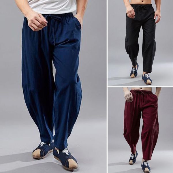 

male trousers men's summer new style simple solid cotton and linen trousers long pants pantalon hombre sweatpants, Black