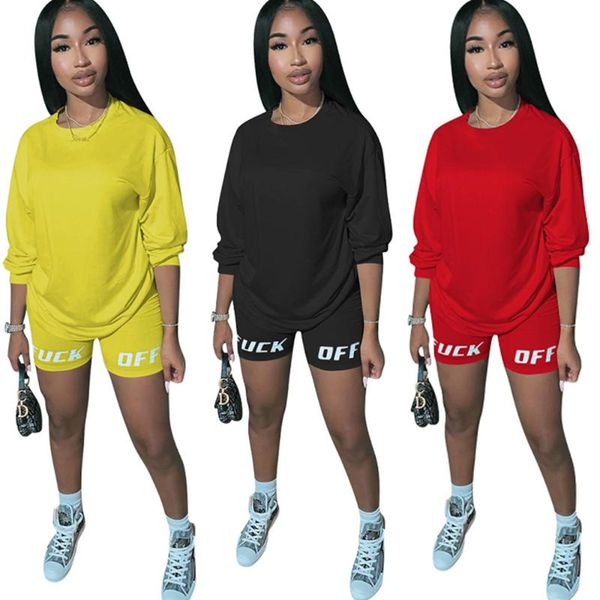 

sale casual tracksuit 2 piece set long sleeve t shirt + short women gym clothes for women outfits club sportswear yoga set d30, White;red