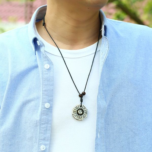 

chinese tradition tai chi pendant necklace pure handmade resin yin yang fish gossip pendant necklace amulet men's jewelry, Silver