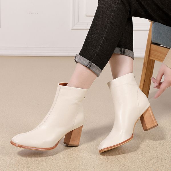 

2019 vallu winter shoes women pumps thick heels genuine leather round toes sheepskin lady high heel shoes, Black