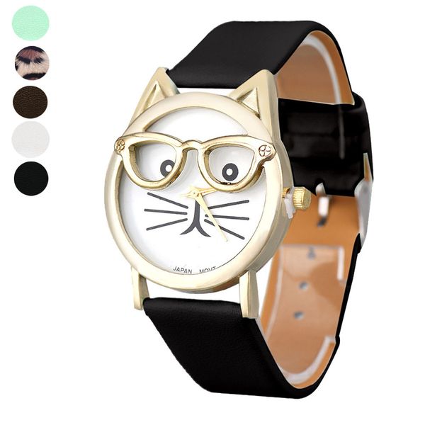 

cute glasses cat women analog quartz dial wrist watch nightmare before small fresh and beautiful fashion ladies watches, Slivery;brown