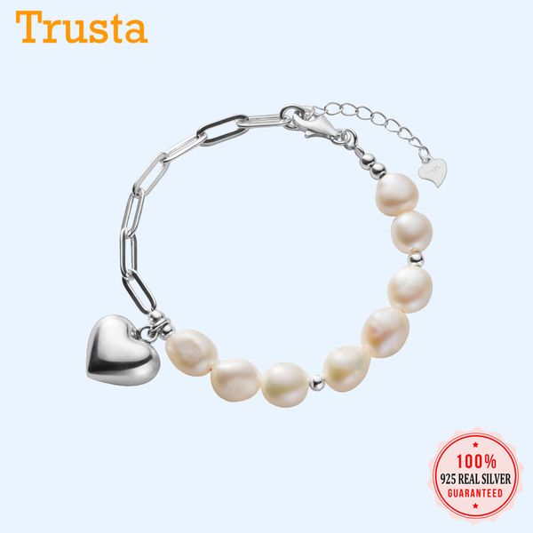 

trustdavis 925 sterling silver sweet baroque pearl heart chain bracelet for women sterling silver wedding jewelry da804, Black