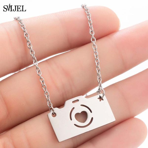 

smjel stainless steel square necklace for women lover's gold silver color camera pendant maxi necklace choker femme 2019