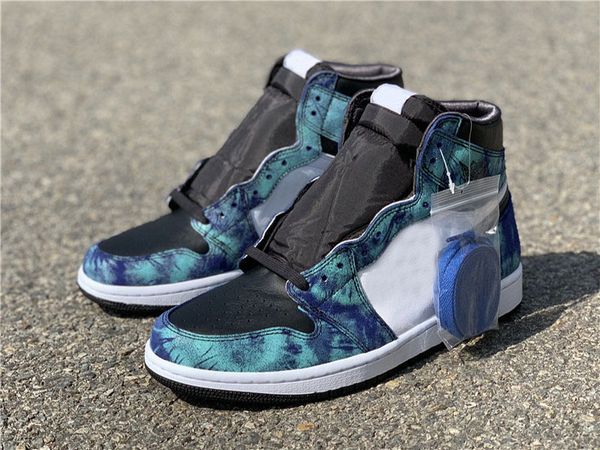 

2020 authentic 1 high og wmns tie-dye basketball shoes men women white black aurora green leather 1s trainers sports with original box