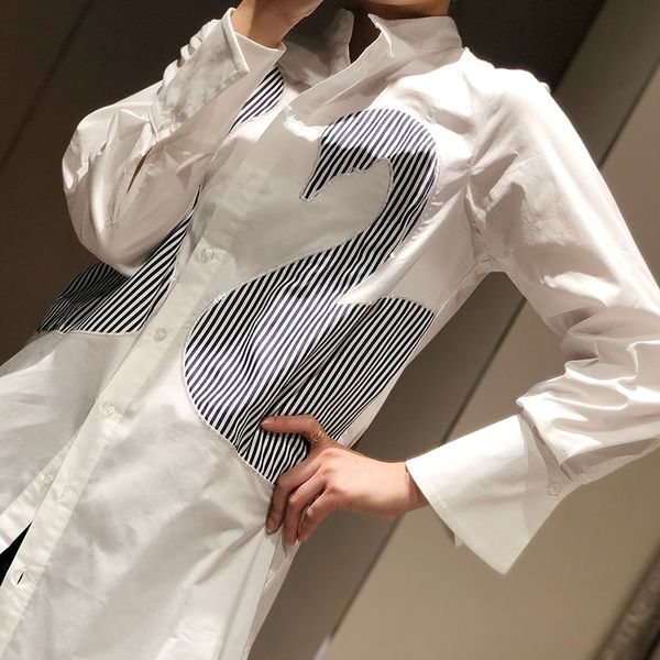 

women and bloues beads adorn animal designs collar long sleeve cotton straight white blouses woman 2020 spring new