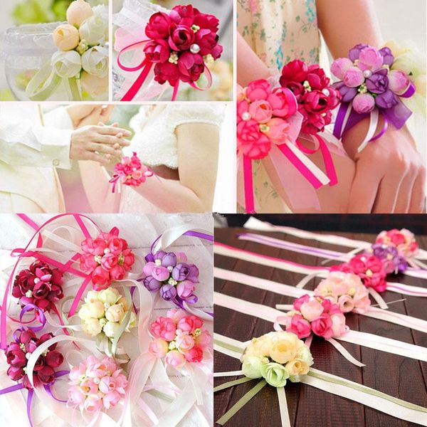 Flores artificiais Decoração de Casamento Boutonniere Noivo Padrinho de Casamento Pin Broche Corsage Terno de Noiva Da Dama De Honra Pulso Flor Cetim Rosa YD0316