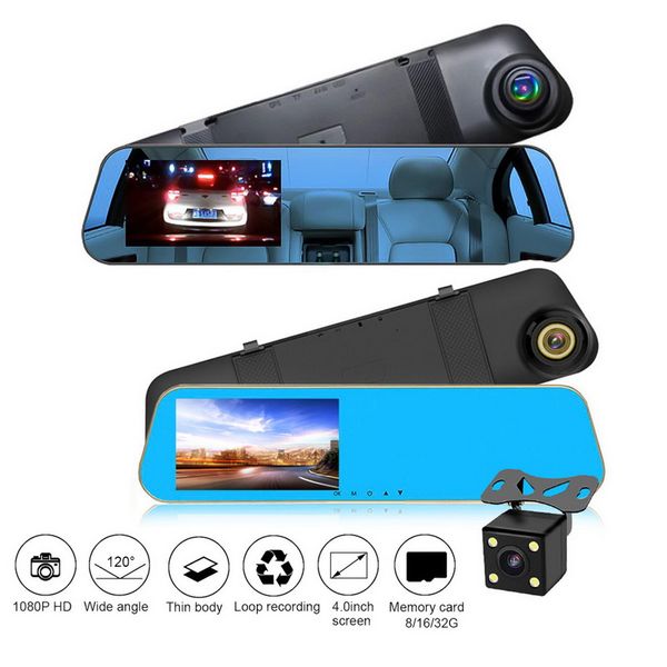 

tospra car dvr camera 4.0 inch video rear mirror view full hd 1080p loop recording dash cam recorder registrars