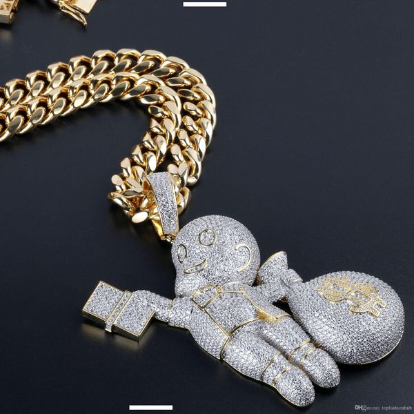 

hip hop money bag pendant character personality big size men's necklace with tiny zircon new europe and america, Silver