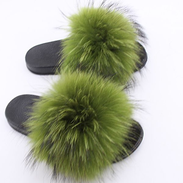 

furry shoes big size 45 new women slippers fox fur ladies home plush slides house flip flops indoor, Black