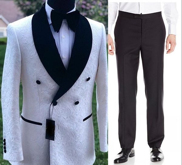 

custom made men suits white pattern and black groom tuxedos shawl velvet lapel groomsmen wedding man 2 pieces ( jacket+pants+tie ) l481, Black;gray