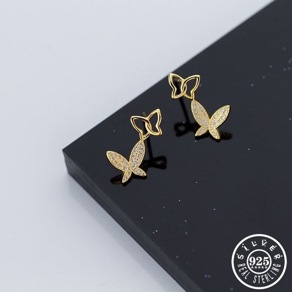 

fashion 925 sterling silver statement cubic zirconia butterfly shape gold color plated ear dangle drop cz earrings for women