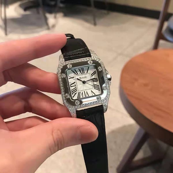 

luxury designer watches diamond women square watches female leather quartz wrist watch montre femme 2019 dress watches fashion ladies clock, Slivery;brown