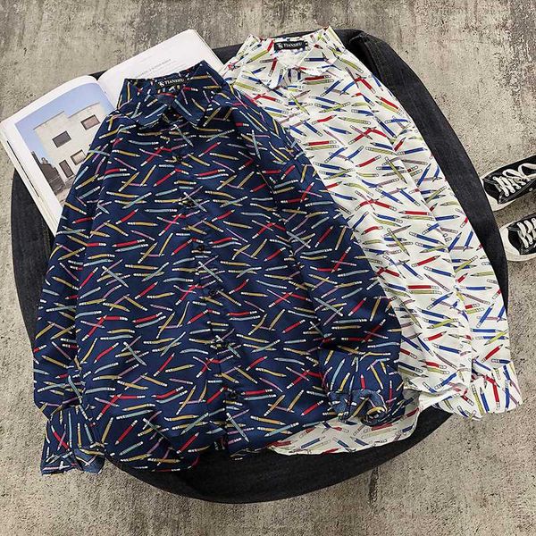 

весна рубашка мужская мода printed повседневная рубашка wild сыпучие гавайский мужчины streetwear hip hop длинным рукавом мужская -2xl, White;black