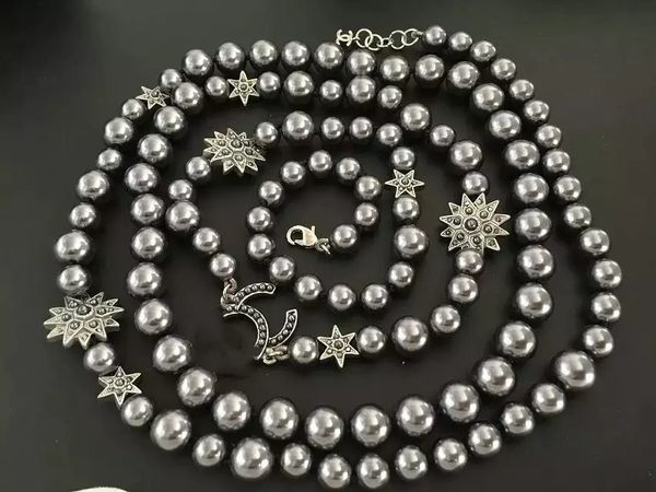

new with box luxury women's female's ladies stamped pearls long necklaces sweater chains 2colors, Silver