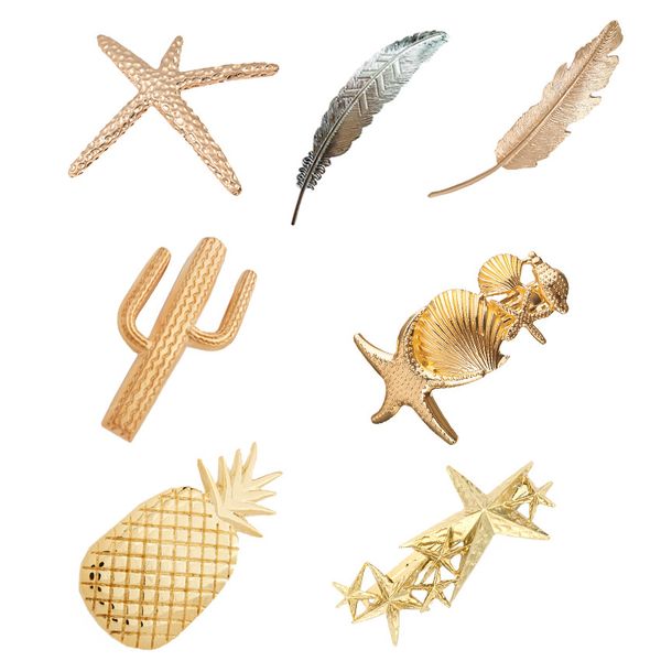 

european and american cross-border starfish shell hairpin leaf feather large spring clip and wind hair decoration disc hairpin, Brown