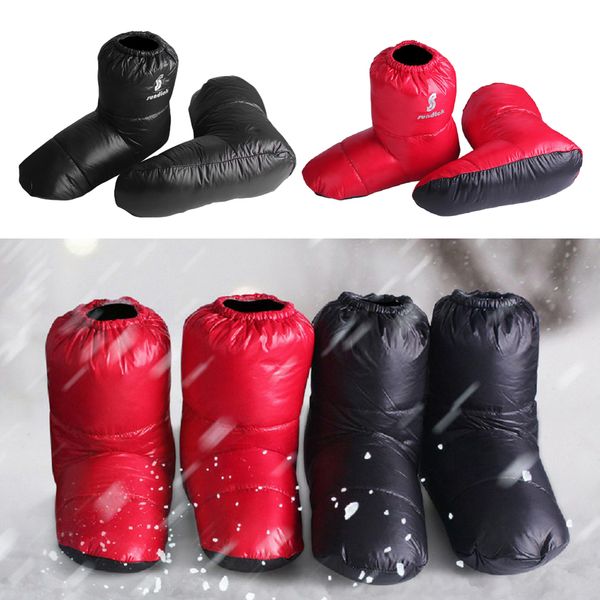 

soft duck down slippers winter warm foot booties camping footwear indoor outdoor sports accessories, Black