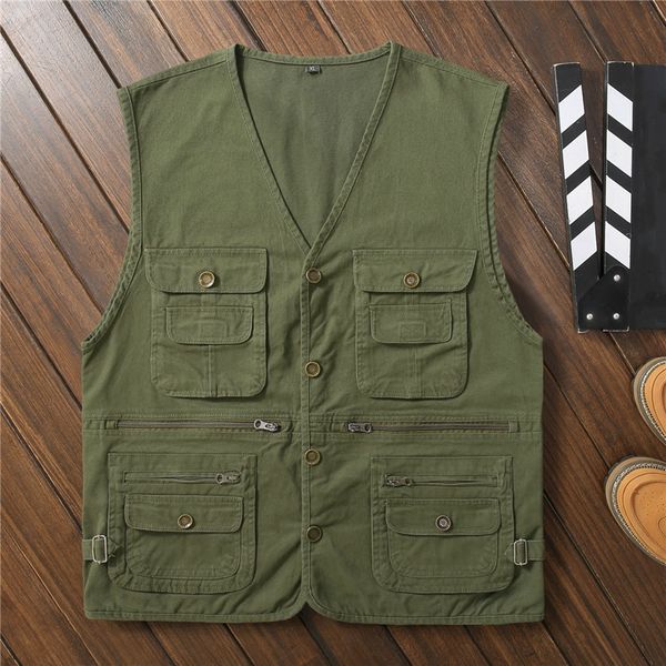 

men's vests overalls man summer fishing tactical vest men green loose cotton casual v neck sleeveless jacket work boy outerwear 4xl 5xl, Black;white