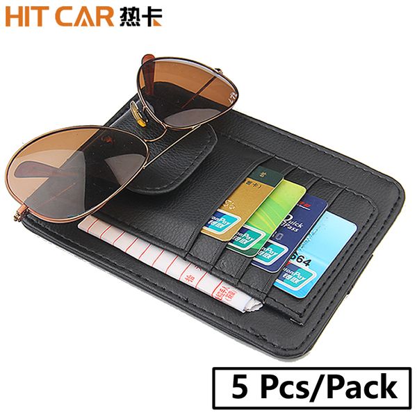

car truck bus pu leather storage case sunglasses cards organizer sun visor sunshade sleeve wallet clips 5pcs/pack
