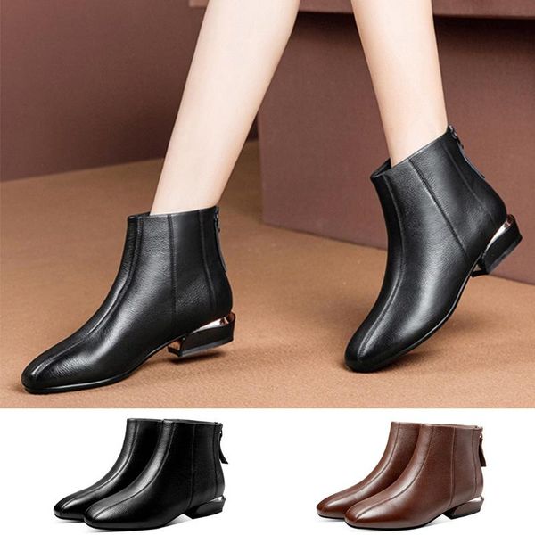 

winter boots women zipper low heels fashion casual square heels solid colors short women shoes ankle boots shoes 2019, Black