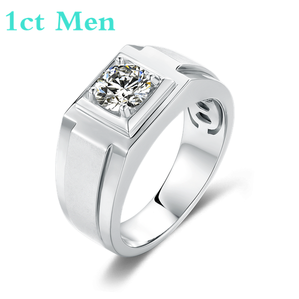 

1ct 6.5mm d round 925 silver moissanite ring diamond test passed jewelry party wedding gemstone ring for men with certificate, Golden;silver