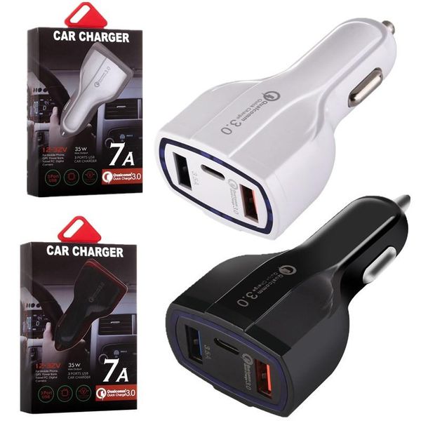 

fast quick charge car charger 3 usb ports type c 35w 7a auto power adapter car chargers for samsung s10 note 10 android phone