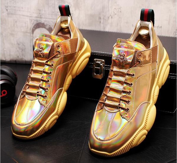 

new arrival men brand designer glitter white gold increase shoes men's dress sequined loafers men's flats platform loafers bm650, Black